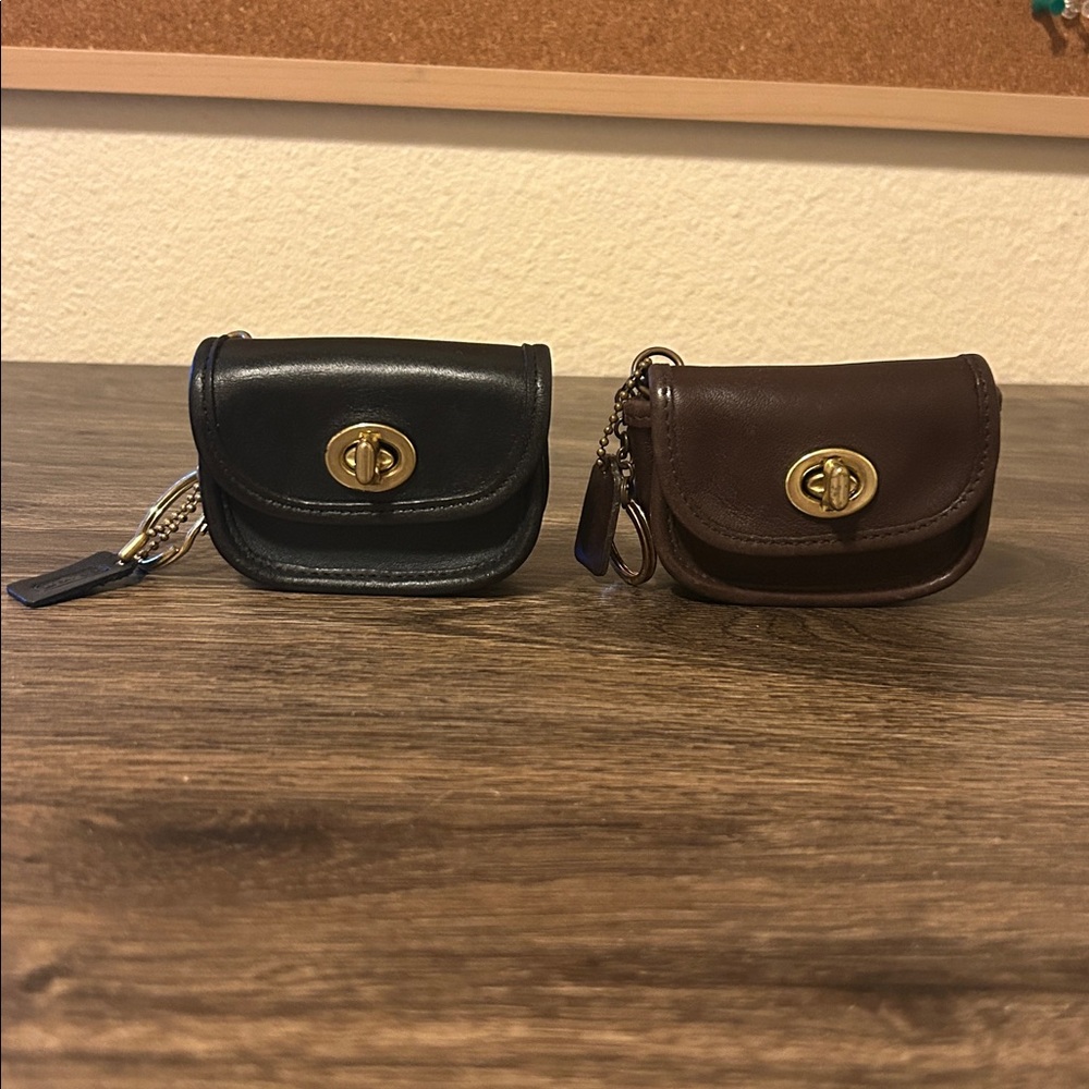 Coach Rare Vintage Leather Navy & Brown Turn Lock Keychain Pouches